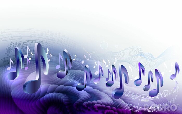 Sticker  Arrière-plan de conception de partitions abstraites avec des notes de musique 3d