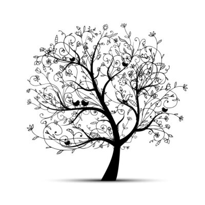 Sticker  Art arbre magnifique, la silhouette noire de votre conception