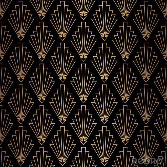 Sticker  Art Deco Pattern. Seamless black and gold background.