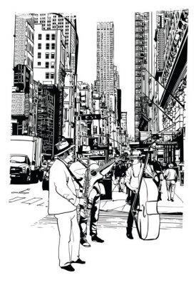 Sticker  Artistes de rue jouant de la musique sur la 5ème avenue à New York