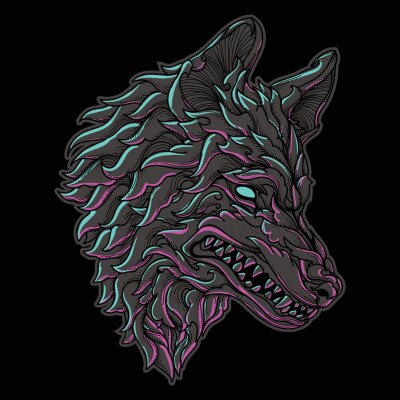 Sticker  artwork illustration and t-shirt design wolf head engraving ornament premium vector