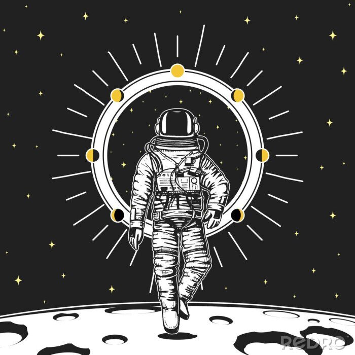 Sticker  Astronaute avec un halo entouré de planètes