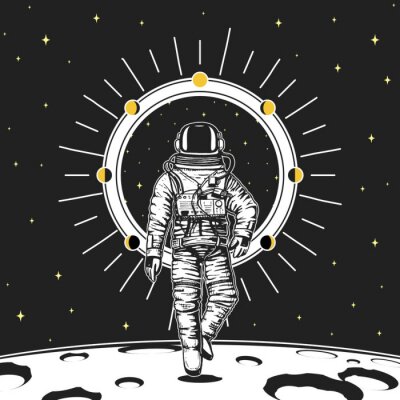 Sticker  Astronaute avec un halo entouré de planètes