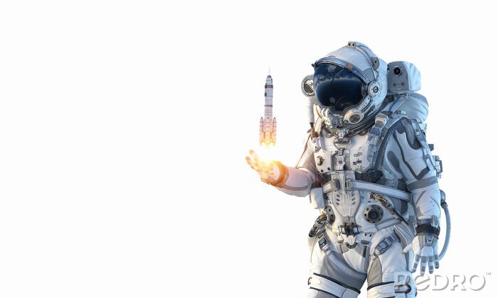Sticker  Astronaute avec une fusée lancée de sa main