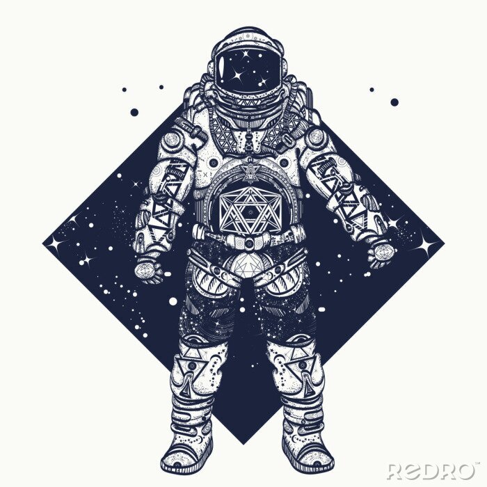 Sticker  Astronaute dans des formes géométriques de combinaison spatiale