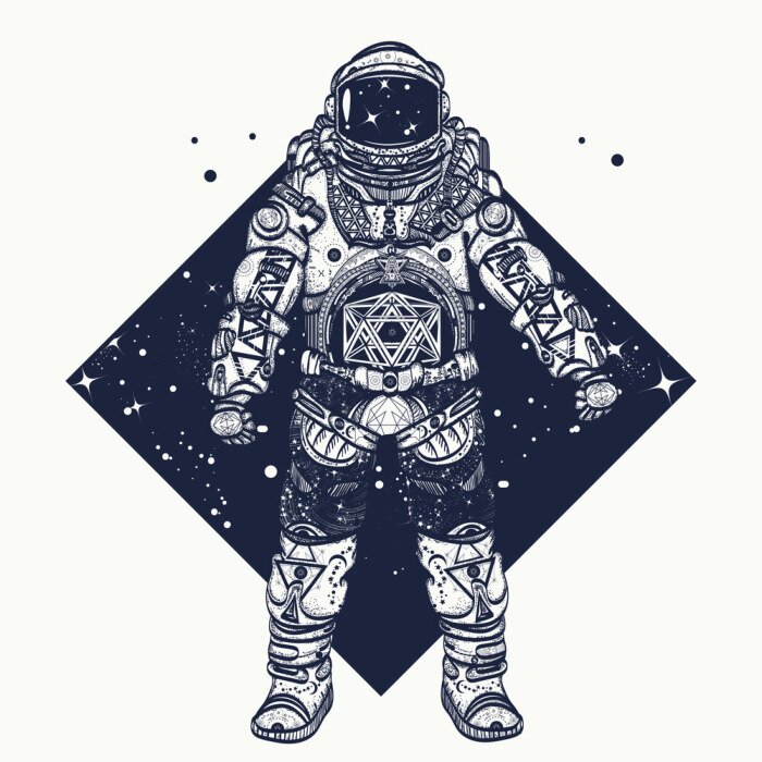 Sticker  Astronaute dans des formes géométriques de combinaison spatiale
