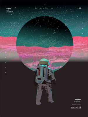 Sticker  Astronaute dans le contexte d'une planète rose-bleu