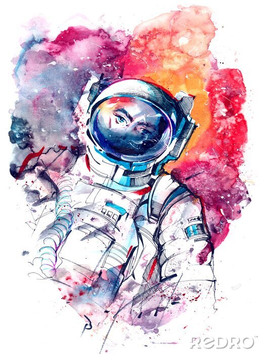 Sticker  Astronaute dans un graphique coloré de nuage rose