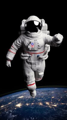 Sticker  Astronaute dans une combinaison spatiale au-dessus de la terre