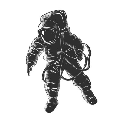 Sticker  Astronaute dans une combinaison spatiale illustration en noir et blanc