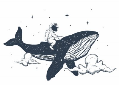 Sticker  Astronaute de l'espace chevauchant une baleine
