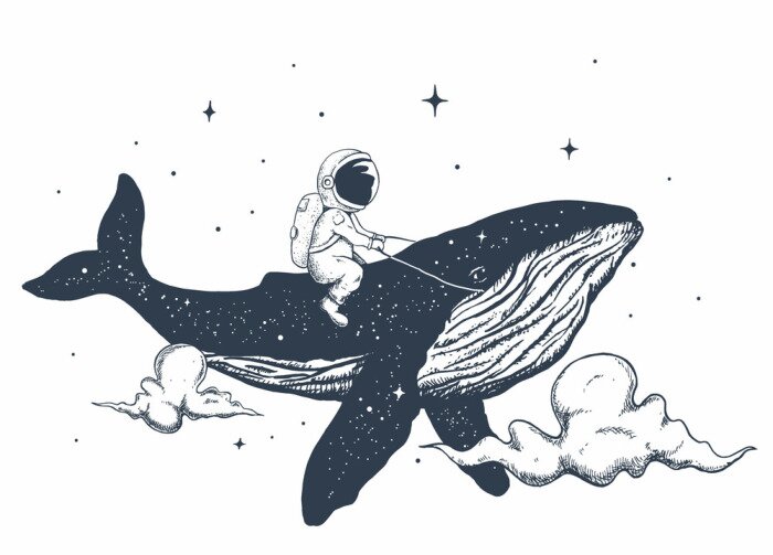 Sticker  Astronaute de l'espace chevauchant une baleine