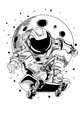 Astronaute de l'espace faisant du skateboard