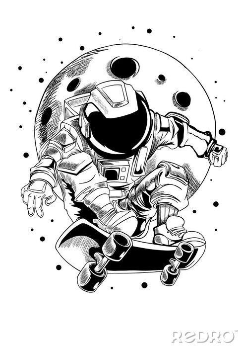 Sticker  Astronaute de l'espace faisant du skateboard