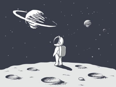 Sticker  Astronaute de l'espace regardant des planètes lointaines