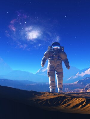 Sticker  Astronaute en combinaison spatiale dans les montagnes