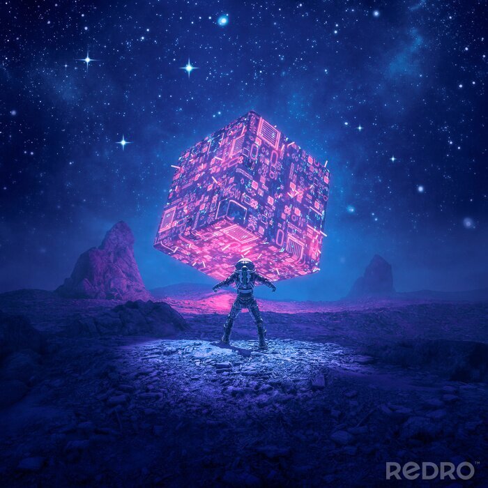 Sticker  Astronaute et cube lumineux