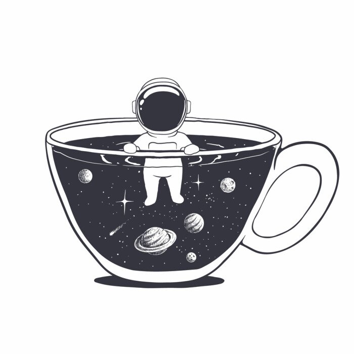 Sticker  Astronaute et planètes flottant dans une tasse