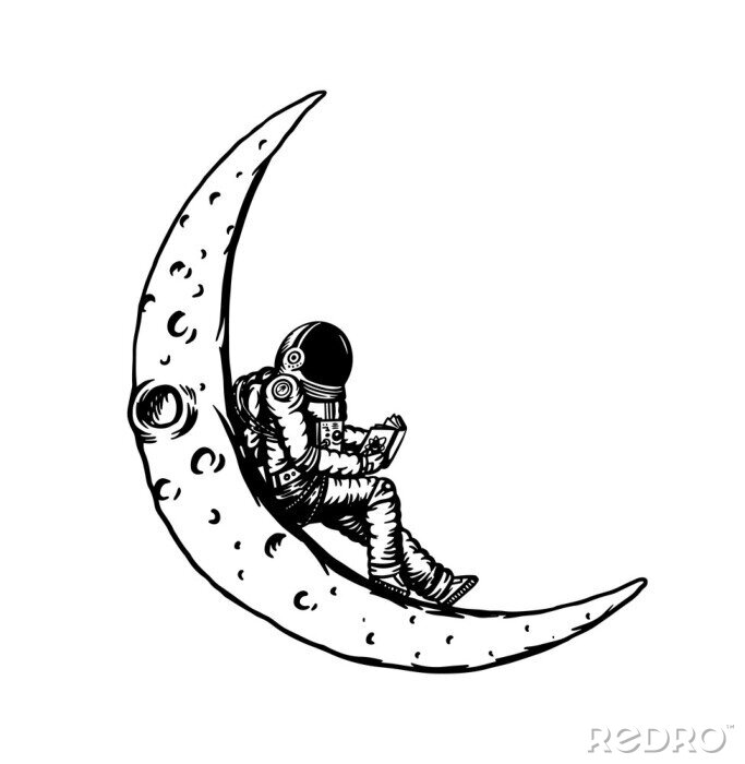 Sticker  Astronaute lisant un livre sur la lune