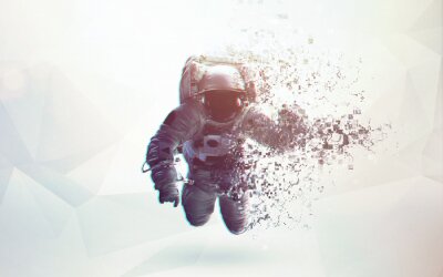 Astronaute se désintégrant dans des graphiques de poussière