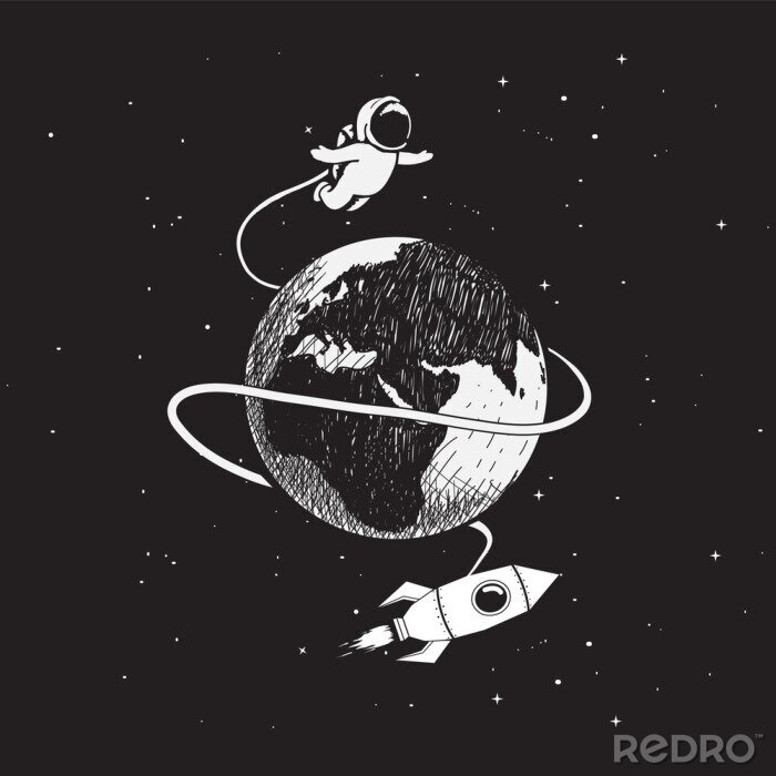 Sticker  Astronaute volant au-dessus du dessin de la terre