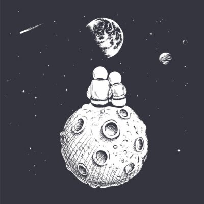 Sticker  Astronautes amoureux regardant dans l'espace