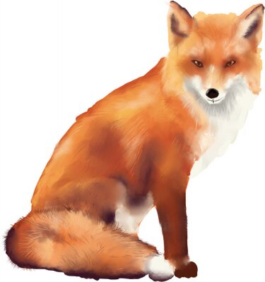 Sticker  Autumn red bright watercolor Fox. High resolution 300 dpi