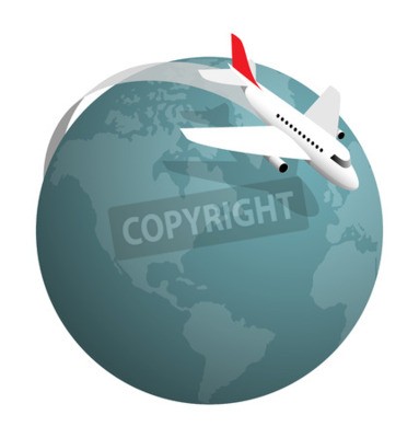 Sticker  Avion volant autour du globe, illustration vectorielle sur blanc