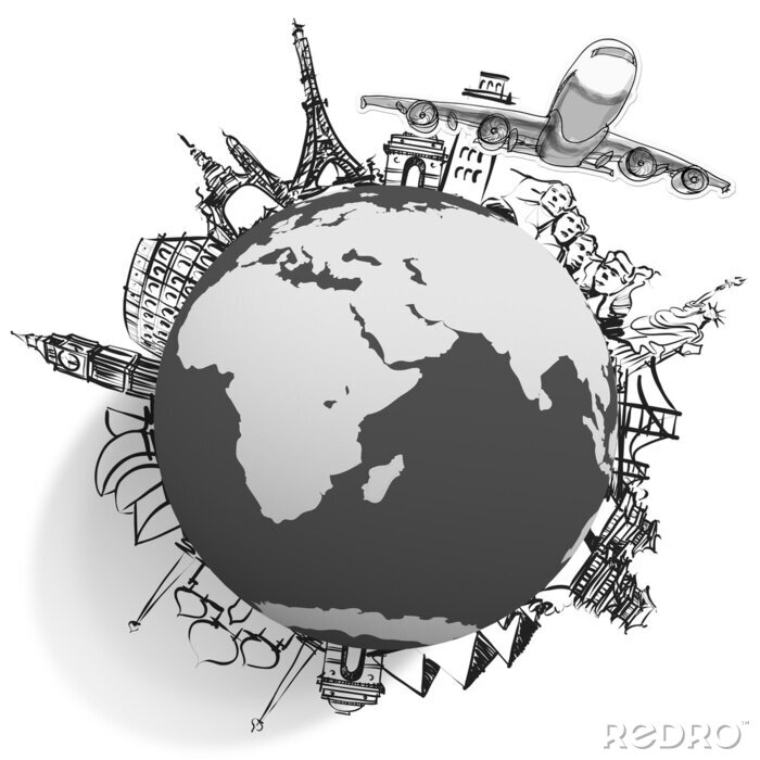 Sticker  avion voyageant autour du monde