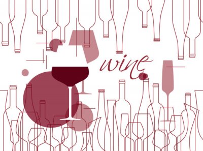 Sticker  Background in modern style with wine bottles and wine glasses. Design element for tasting, menu, wine list, restaurant, winery, shop.