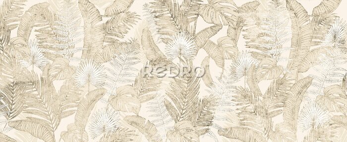 Sticker  Background of tropical leaves. Palm leaves, branches, grass.