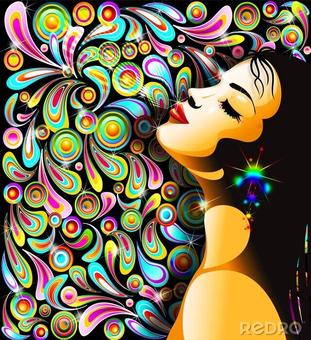 Sticker  Baiser-coloré Pop Art Design Bella Ragazza Bacio-fille
