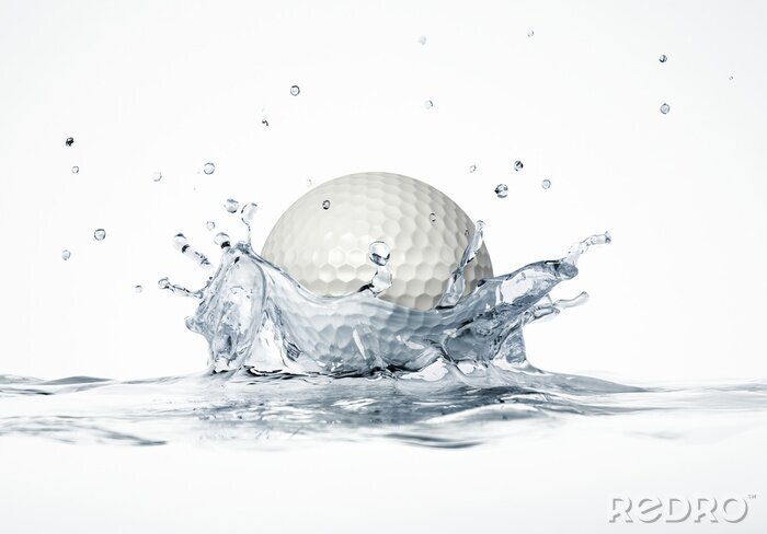 Sticker  Balle de golf blanche éclaboussures dans l'eau, formant un splash couronne.