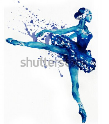 Sticker  Ballerines dansante en bleu. Illustration d'aquarelles