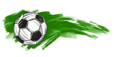 Sticker  Ballon de football noir et blanc sur un fond vert