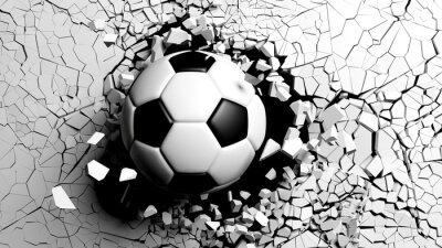 Ballon de football traversant un mur en 3D