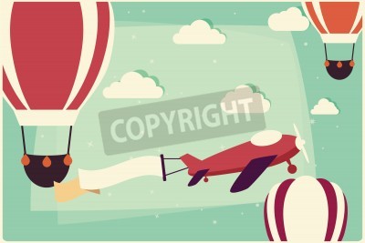 Sticker  Ballons et un avion contre le ciel