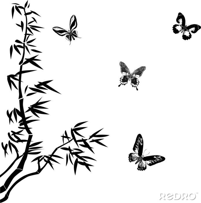Sticker  bambou et des silhouettes de papillons