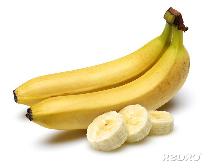 Sticker  Bananes entières et tranchées sur fond blanc