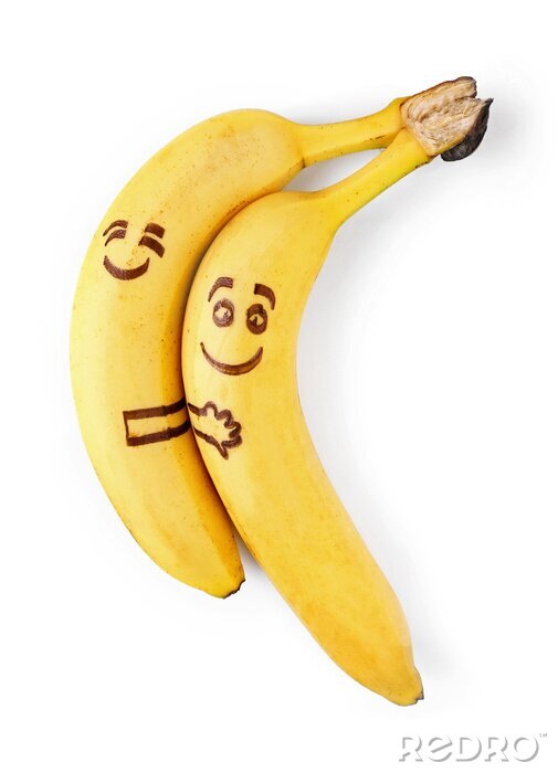 Sticker  Bananes sur fond blanc avec des visages dessinés