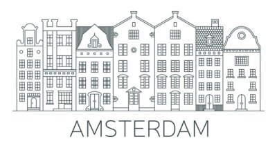 Sticker  Banner of Amsterdam city in flat line style. 