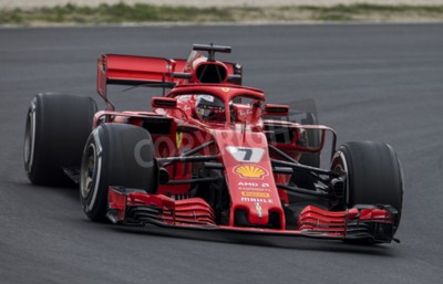 Sticker  BARCELONE, ESPAGNE - 26 FÉVRIER 2018: Kimi Raikkonen lors des journées de test de Formule 1 célébrées sur le circuit de Barcelone Catalunya.