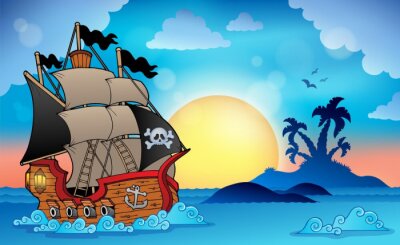 Bateau pirate et île tropicale