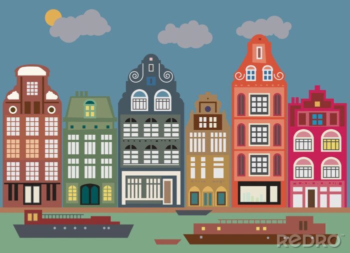 Sticker  Bâtiments à Amsterdam, illustration vectorielle