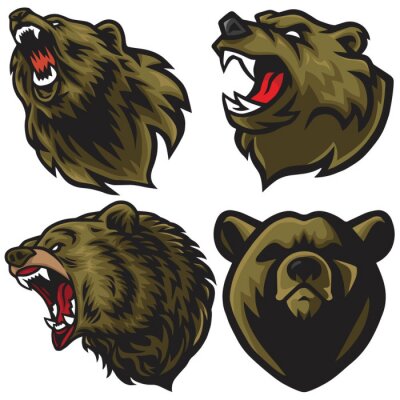 Sticker  Bear Logo Set Vector Premium Collection