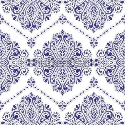 Sticker  Beau modèle sans couture florale bleue et blanche. Éléments vintage, paisley. Motifs traditionnels, ethniques, turcs, indiens. Idéal pour le tissu et le textile, le papier peint, l'emballage ou to