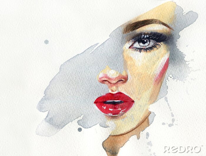 Sticker  beautiful woman. fashion illustration. watercolor painting