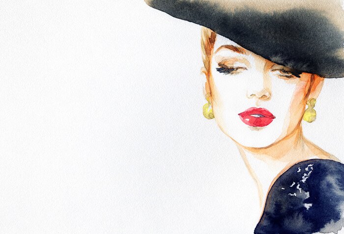 Sticker  beautiful woman. fashion illustration. watercolor painting