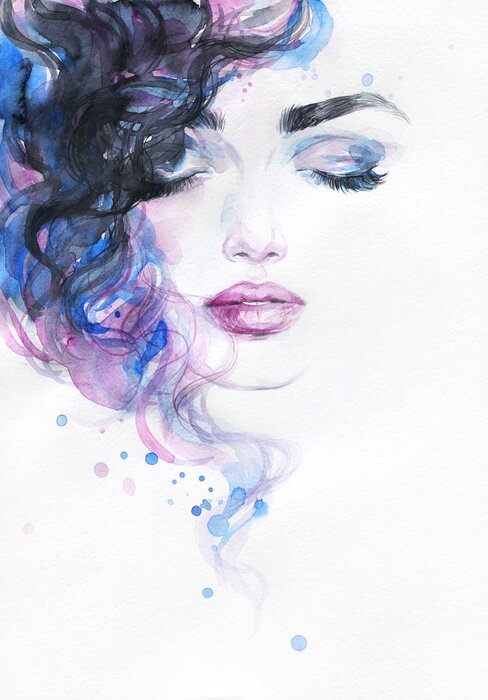 Sticker  beautiful woman. fashion illustration. watercolor painting