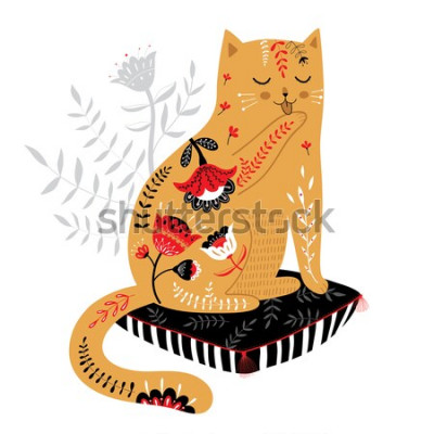 Sticker  Bébé chat avec fourrure recouverte de fleurs